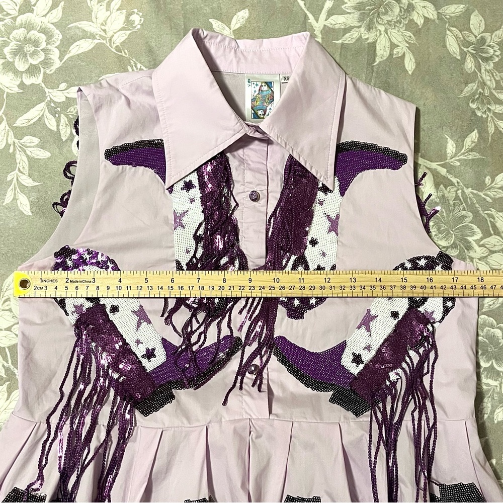 Queen of Sparkles Dress Purple Sequin Cowboy Boot Fringe XS Mini Fairy Pockets - Picture 12 of 15